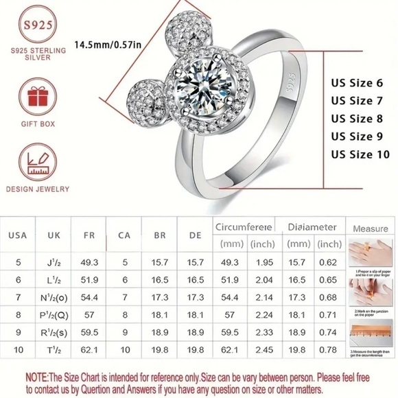 Women’s 925 Sterling Silver Mickey Mouse Halo Ring - Size 7 - NWT - Picture 5 of 5